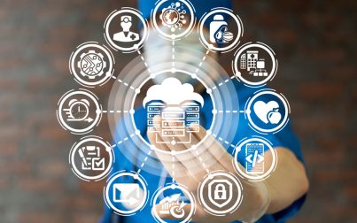 Physician,Using,Virtual,Touchscreen,Pressing,Cloud,Servers,Network,Data,Center