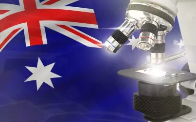 Microscope,On,Australia,Flag,Background,-,Science,Development,Concept.,Research